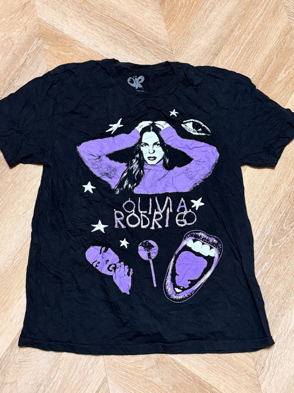 Olivia Rodrigo GUTS Era Purple Collage Black Graphic Tee Large